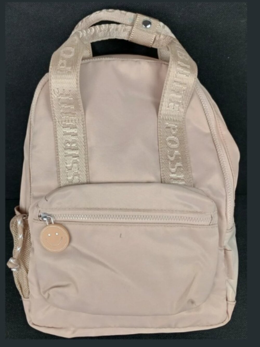 Divided H&M Beige Smiley Face Charm Top Handle Shoulder Straps Backpack Purse‎